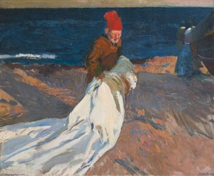 Recogiendo La Vela, Playa De Valencia (gathering The Sail, Valencia Beach) — Joaquín Sorolla Y Bastida, Impressionistic Luminosity