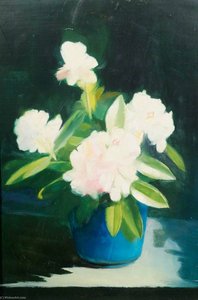Rhododendrons In A Blue Vase — Edgar Herbert Thomas
