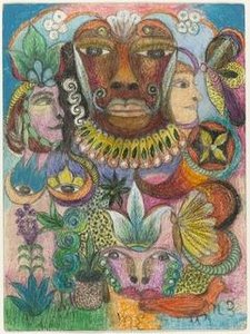 Untitled (African Face with Garden Scene)