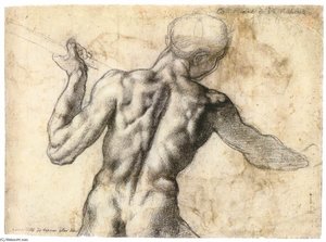Male Nude, Seen From The Rear (verso) — Michelangelo Buonarroti, High Renaissance
