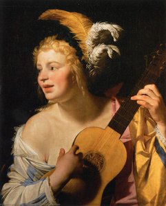 Woman Playing The Guitar — Gerard Van Honthorst, Baroque
