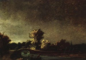 Landscape With A Stone Bridge — Rembrandt Van Rijn, Baroque