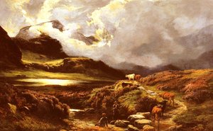 Cattle And Drovers On A Path, Styhead Pass, Cumberland — Sidney Richard Percy