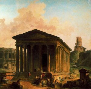 The Maison Carrè, At Nîmes, With The Amphiteather And The Magne Tower — Hubert Robert
