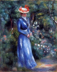 Woman In A Blue Dress, Standing In The Garden Of Saint-cloud — Pierre-auguste Renoir, Impressionism