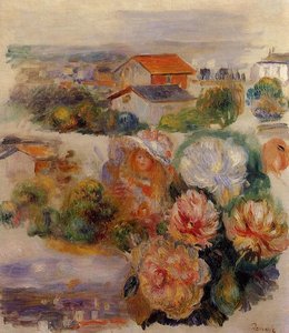 Landscape, Flowers And Little Girl — Pierre-auguste Renoir