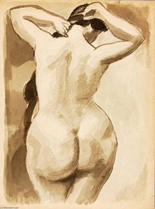 Female Nude Arranging Hair, Back View — Carl Newman