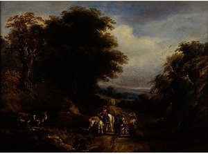 Gypsies Watering Cows Along A Country Road