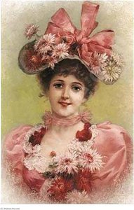 Elegant Lady With Pink Ribbons — Emile Eisman Semenovsky
