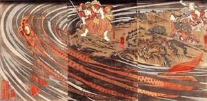 Oniwakamaru Preparing To Kill A Giant Carp — Utagawa Kuniyoshi