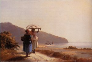 Two Woman Chatting By The Sea, St. Thomas — Camille Pissarro