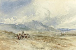 Cattle And A Drover In A Mountainous Landscape, North Wales — David Cox