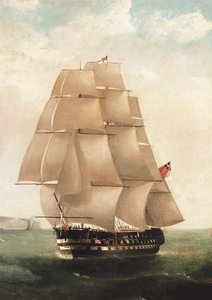 A Two-decker Under Full Sail Off The South Coast — William John Huggins