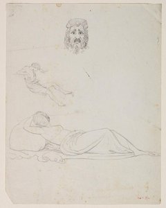 Tragic Mask; Youthful Reclining Male Figure; Sleeping Female Figure — Thomas Cole, Hudson River School
