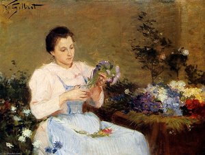 Arranging flowers for a spring bouquet