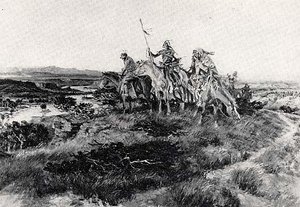 Trail Of The White Man. Watching The Wagon's Dust Cloud, (painting) — Charles Marion Russell