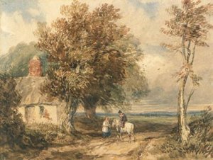 Figures On A Track By A Cottage, Wales — David Cox