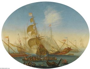 A Naval Battle Between Turks And Christians — Orazio Grevenbroeck