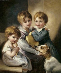 Mary Elizabeth Elton, Jane Octavia Elton, And Arthur Hallam Elton, With Their Dog 'rob Roy' — Thomas Barker