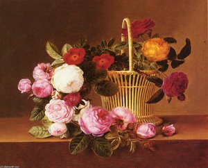 A Basket Of Roses On A Ledge — Johan Laurentz Jensen