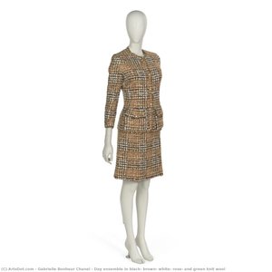 Day Ensemble In Black, Brown, White, Rose, And Green Knit Wool — Gabrielle Bonheur Chanel