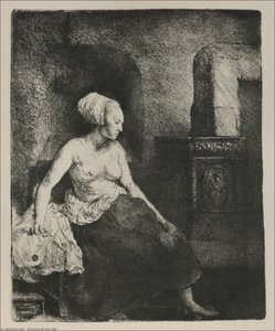 A Woman Seated Before A Dutch Stove — Rembrandt Van Rijn, Dutch Baroque