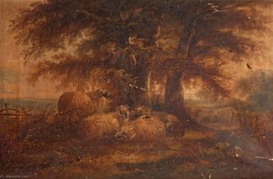 Landscape With Sheep Under A Tree — John Joseph Barker