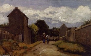 Male And Female Peasants On A Path Crossing The Countryside. — Camille Pissarro