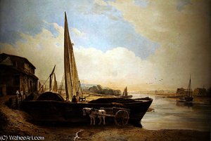A Thames Barge Beached For Unloading — John Varley I (the Older)