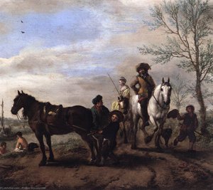 A Man And A Woman On Horseback (detail) — Philips Wouwerman, Dutch Realism