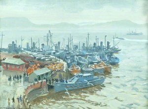 The Boat Pool, Oban, Argyll, A Wet Day — Stephen Bone