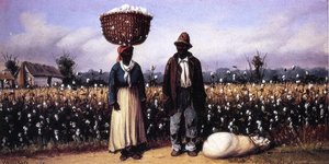 Negro Man And Woman In Cotton Field With Cotton Basket And Cotton Bag — William Aiken Walker