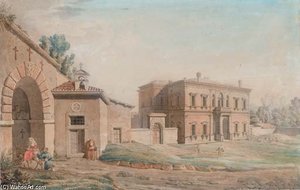 Entry Of A Monastery, A Roman Palace In The Background — Bartolomeo Pinelli