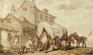 Ladies Of Easy Virtue Mounting A Wagon Outside An Inn — Thomas Rowlandson