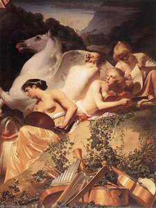 The four muses with pegasus