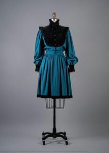 Emanuel Ungaro, Teal Brushed Wool With Black Velvet Dress — Emanuel Antonio Ungaro