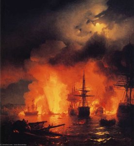 Battle Of Ã‡esme At Night — Ivan Konstantinovich Aivazovsky, Romanticism