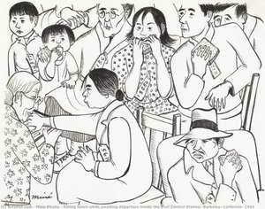 Eating Lunch While Awaiting Departure Inside The Civil Control Station, Berkeley, California, 1942 — Miné Okubo