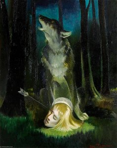 Wolf Guarding The Head Of St Edmund — Doris Clare Zinkeisen