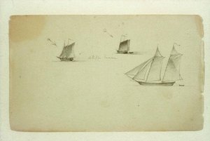 Three Studies Of A Two-master Schooner — Martin Johnson Heade