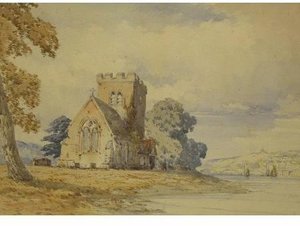Landscape With Church Beside A River — John Callow, Romanticism