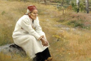 Lady Dreaming Outside Church — Albert Edelfelt