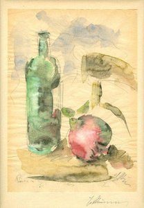 Still Life With Pomegranate, Bottle And Chair — Georgios Bouzianis