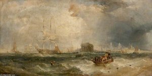Calais Fishermen Taking In Their Nets – Squall Coming On — Clarkson Frederick Stanfield