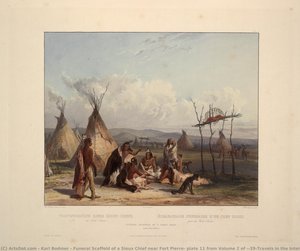 Funeral Scaffold Of A Sioux Chief Near Fort Pierre, Plate 11 From Volume 2 Of 'travels In The Interior Of North America' — Karl Bodmer, Romanticism