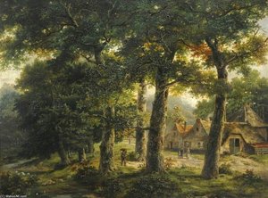 Wooded Landscape With A Farm — John Berney Ladbrooke