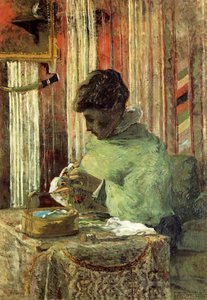 Woman Embroidering — Eugène Henri Paul Gauguin