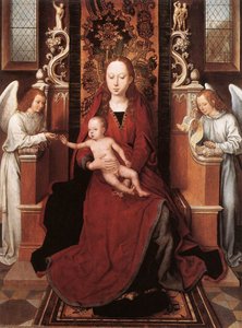 Virgin And Child Enthroned With Two Angels — Memling, Hans
