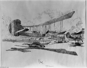 Hydroplanes At Rest On The Beach — Joseph Pennell