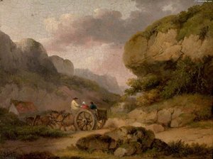 Landscape With Horses, Cart And Figures — George Morland